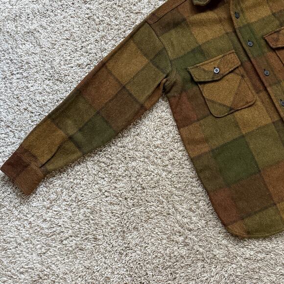 50’s Vintage 5 Brother Union Made Thick Wool Brown Flannel Button Shirt Size L - Picture 5 of 9